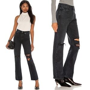 AGOLDE 90s Washed Black Distressed Denim Rip Knee Straight Leg Relaxed Jeans 23